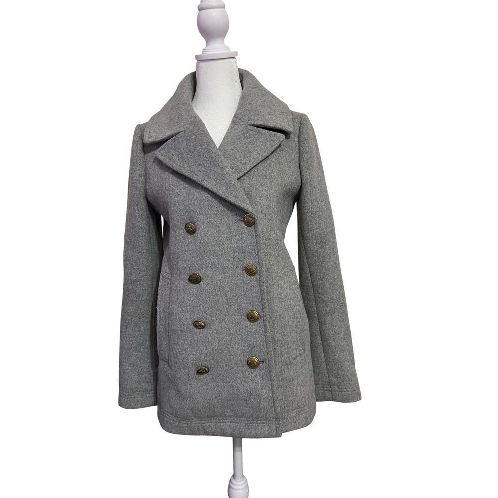 J.Crew Womens Gray Wool Blend Double Breasted Crest Button Pea Coat E0314 Size 2
